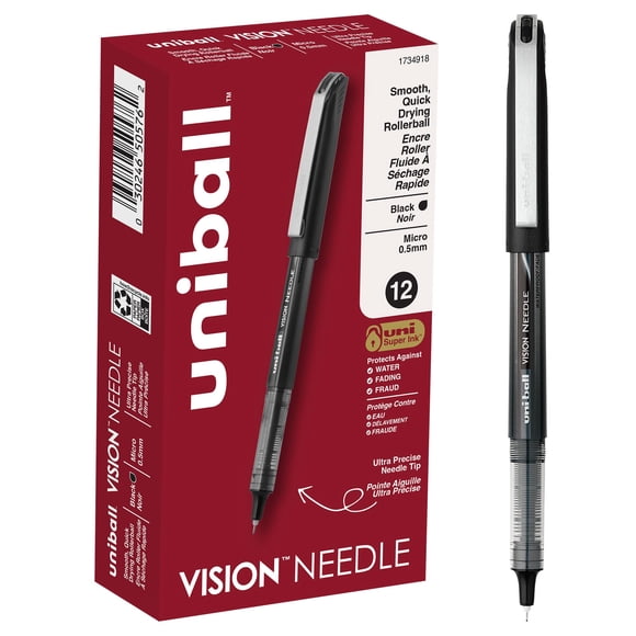 Rollerball Uni-Ball Vision Needle 0.5mm Negro Paquete de 12
