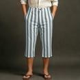 thumbnail image 6 of Favoffer Men Linen Cropped Pants Vertical Stripe Pattern Elastic Waist Waistband Button Fly Closure Side Pockets Capri Pants for Daily Walking Casual Outdoor, 6 of 9