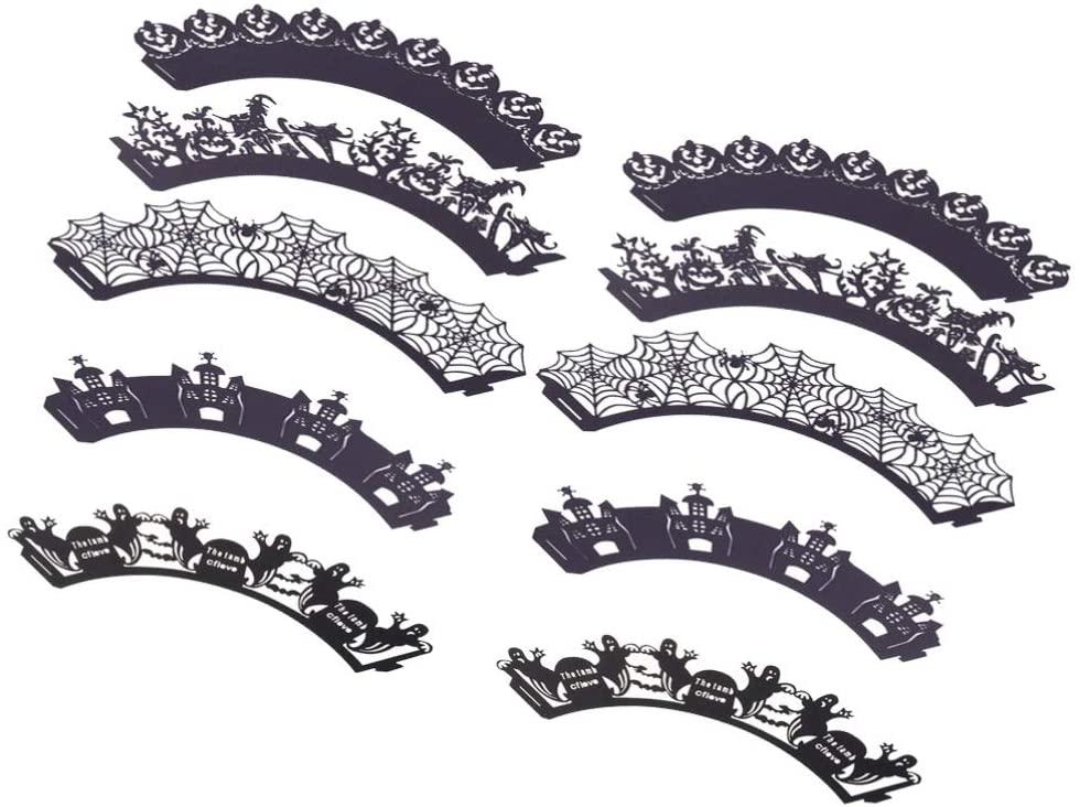 HOWAF Halloween Cupcake Wrapper Set – 36 Stück, 9 Designs (Fledermaus, Geister, Kürbis…)