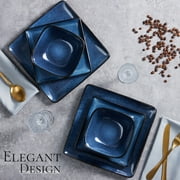 Vesteel 12 Pieces Square Dinnerware Sets, Ceramic Plates and Bowls Sets for 4, Handmade Reactive Glaze Dishes Set for Kitchen Dining, Microwave & Dishwasher Safe, Ocean Blue