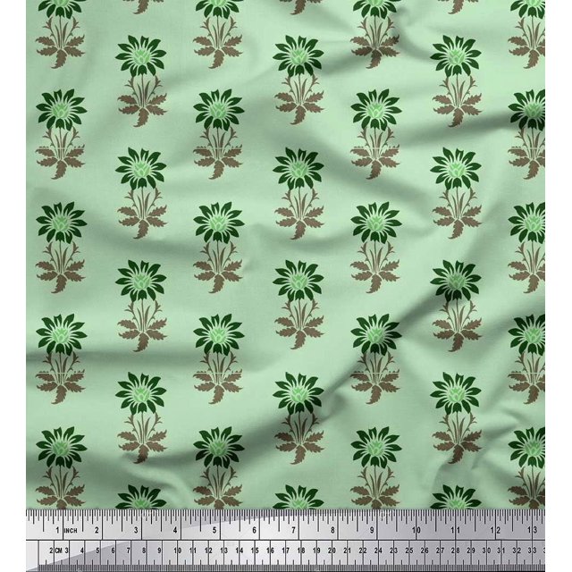 Soimoi Polyester Crepe Fabric Leaves & Floral Block Decor Fabric Printed Yard 42 Inch Wide