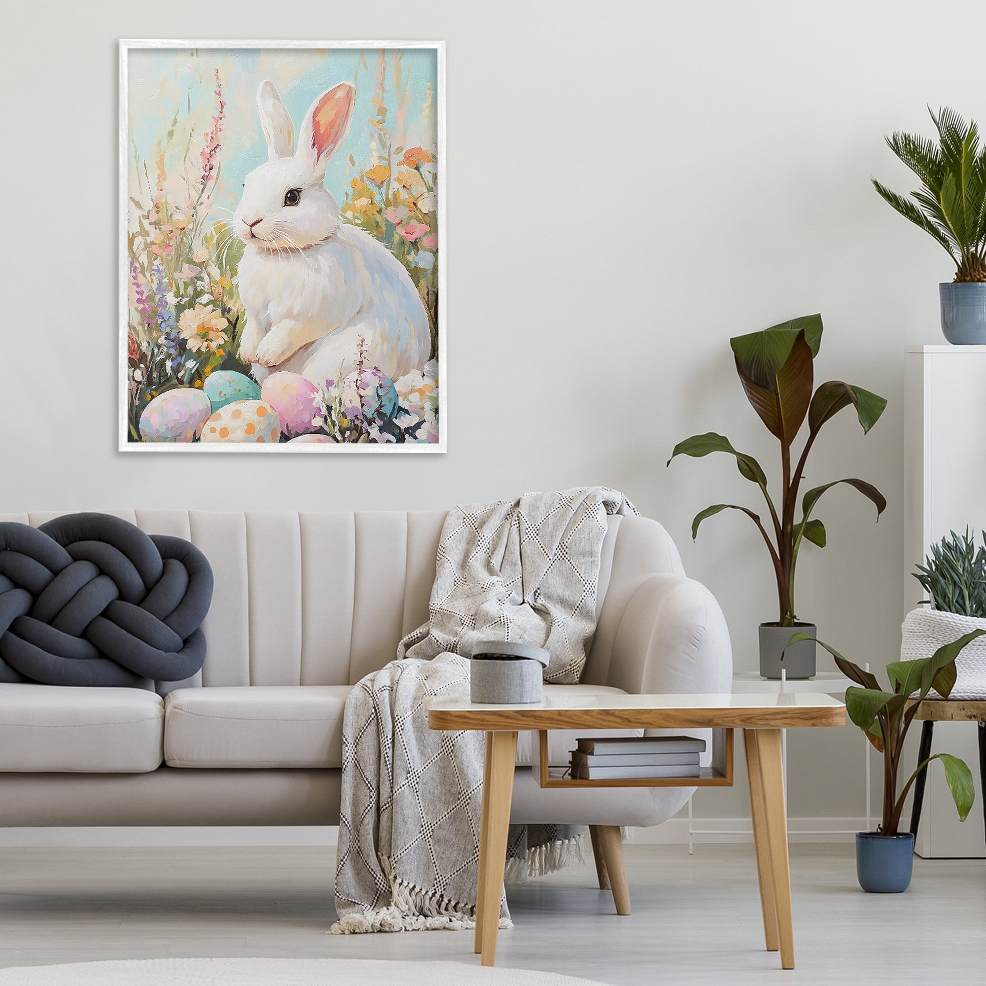 Stupell Industries White Easter Bunny in Wildflowers White Framed Giclee Art, design by The Prints Vibe