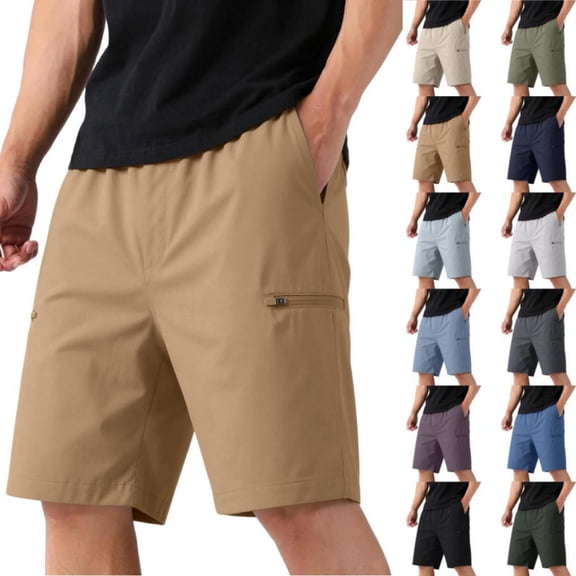 HKYNLAG Mens Cargo Shorts Hiking Quick Dry Lightweight Shorts Casual Summer Outdoor Sports Short Pants with 4 Pockets Khaki M
