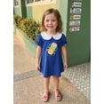 thumbnail image 4 of BemeyourBBs Toddler Baby Girl Back to School Dress Outfit Kids Kindergarten Dress Outfits Bow Pencil Embroidery Puff Short Sleeve Peter Pan Doll Collar A-Line Dress Toddler Baby Girl Summer Dress, 4 of 9