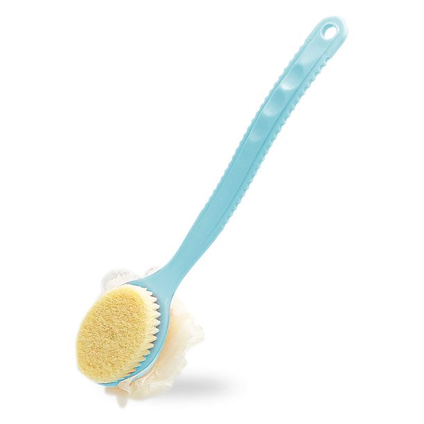 Shower Body Brush with Bristles and Loofah,Back Scrubber Bath Mesh