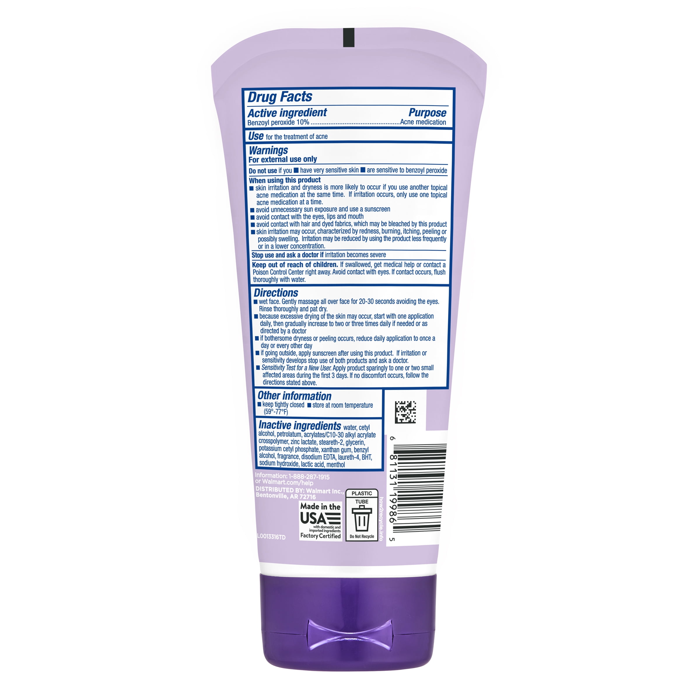 Equate Daily Acne Control Cleanser Benzoyl Peroxide 10% Acne Medication, 5 oz