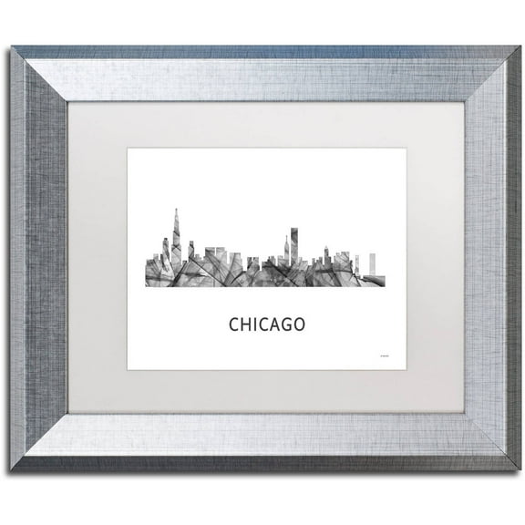 Trademark Fine Art 'Chicago Illinois Skyline WB-BW' Canvas Art by Marlene Watson, White Matte, Silver Frame