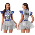 thumbnail image 6 of iiniim Women's Space Themed Alien Cosplay Dress Metallic Shiny Leotard Tutu Skirt for Halloween Carnivals Silver XL, 6 of 7