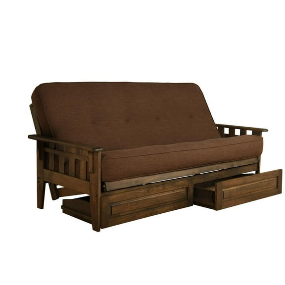 Kodiak Furniture Tucson Frame with Linen Fabric Mattress in Brown/Rustic Walnut