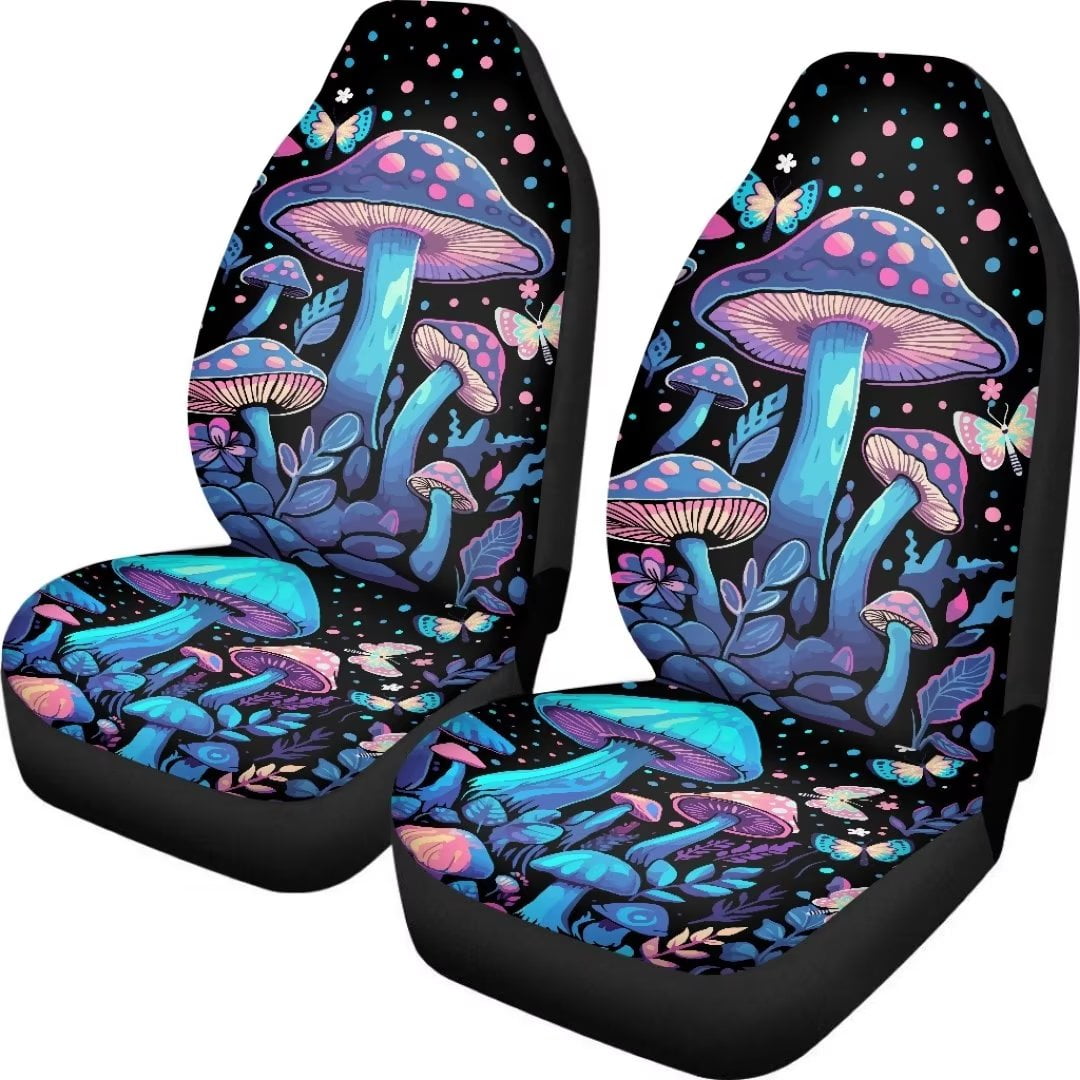 Renewold 2Piece Car Seat Cover Mushroom Butterfly Durable Auto Interior Accessories for Sedans
