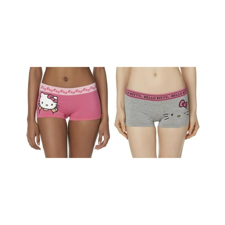 Women's Seamless Boyshort Panties- Classic Mickey Mouse and Hello Kitty 2 Pack, Hello Kitty, Size: Large
