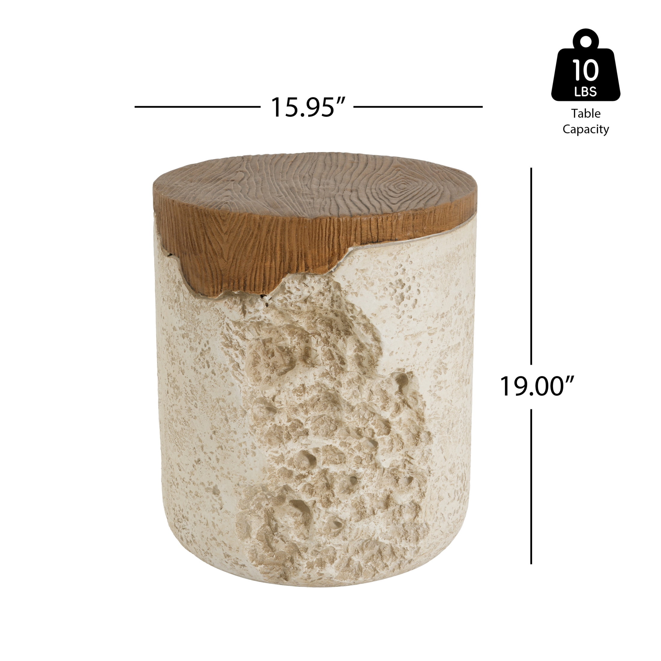 Christopher Knight Home Outdoor MGO Round Accent Side Table, Rustic Textured with Wood Grain Top, Beige