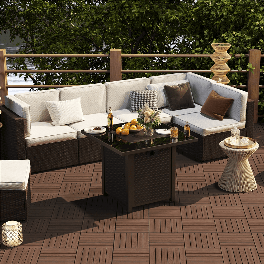 Renwick Wood Brown Interlocking Flooring Tiles for Patio Garden