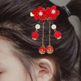thumbnail image 3 of 1 Paire Épingle à Cheveux Style Chinois à Franges Rouges pour Filles, 3 of 9