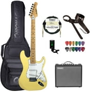 Sawtooth ES Series Electric Guitar Travel Bundle with Portable 10-Watt Amp, ChromaCast Pro Series Bag, Cable, Tuner & Picks, Vanilla Cream w/ White Pickguard