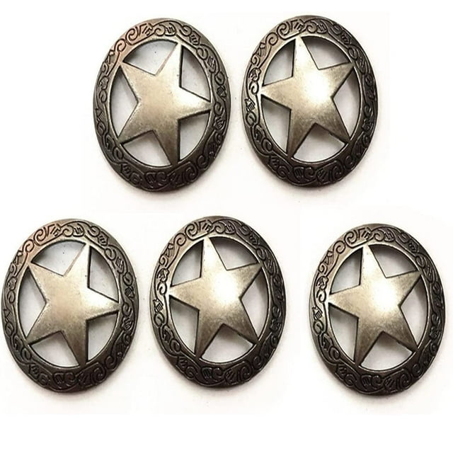 YOPTOP 5 Pcs Étoile Gravée Concho Antique Mat Or Argent Boucle Décorative Ronde Accessoires de Décoration, Argent