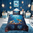 thumbnail image 3 of meiyoeat Ocean Navy Shark Twin Duvet Cover for Men Boys, Kawaii Coastal Animal Twin Bedding, Black Reversible, 2 Pieces, 1 Duvet Cover and 1 Pillowcase, 3 of 6