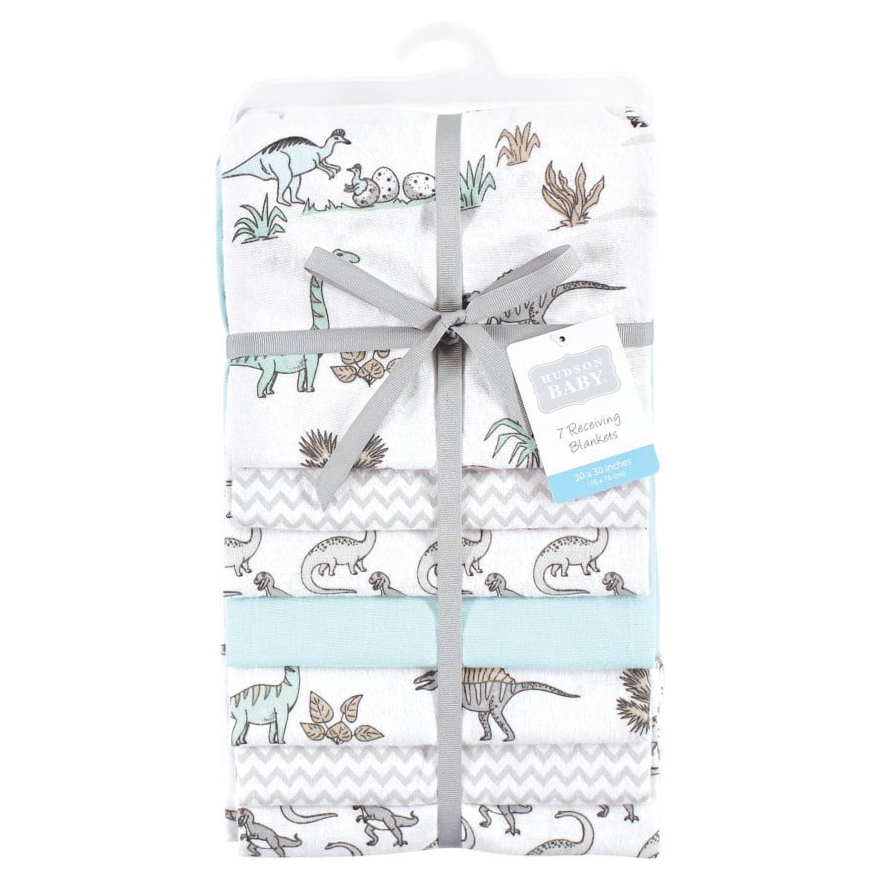 Hudson Baby Cotton Flannel Receiving Blankets Bundle, Neutral Dino World, One Size