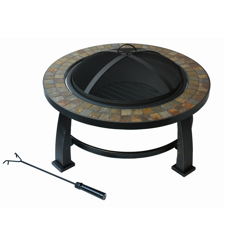 Dover 30 inch Round Slate Fire Pit Table with Spark Screen Dover 30 inch Round Slate Fire Pit Table with Spark Screen