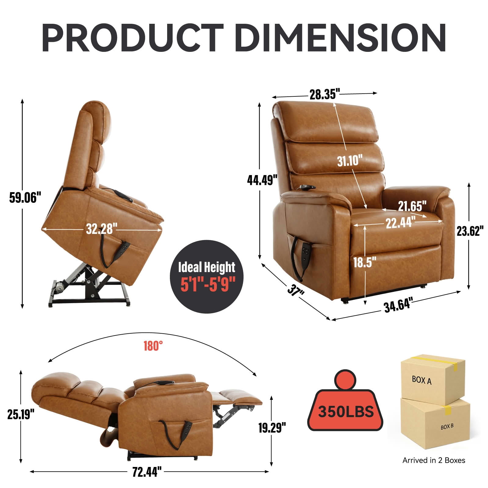 MAYEERTY Orange Dual Motor Power Lift Recliner, 350lbs Infinite Position Massage Heat 37"x37"x45" for Elderly