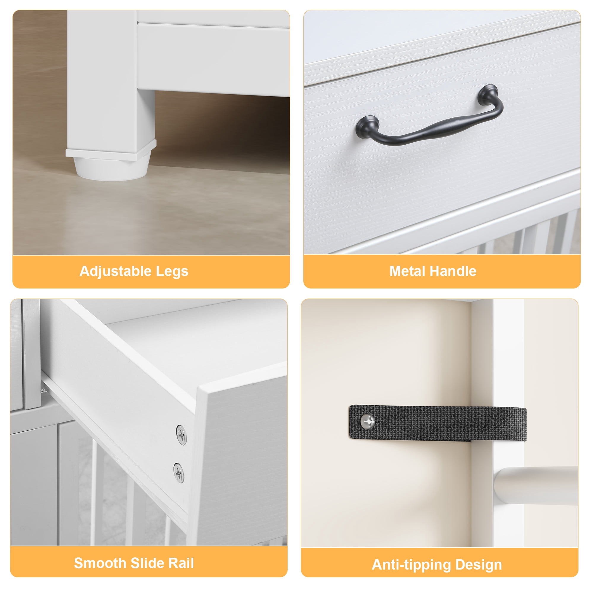 Homfa Dog Crate with 2-drawers and Storage Shelves, Indoor Furniture Style Metal Large Dog Kennel, White