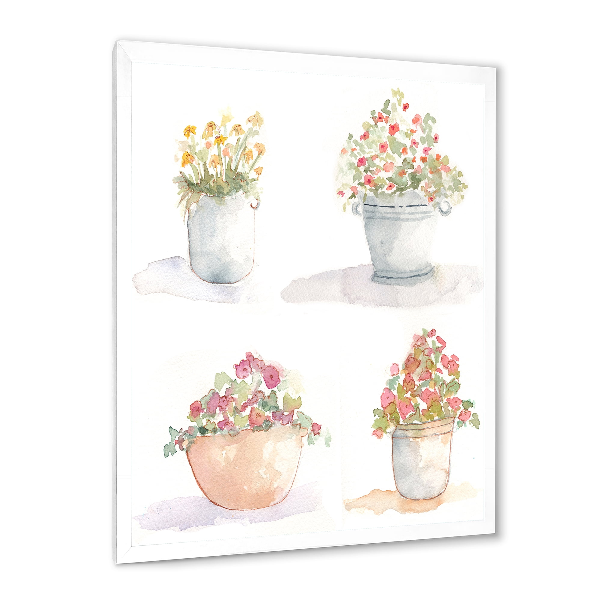 Designart 'Abstract Four Outdoor Flower Pots' Traditional Framed Art Print