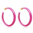 thumbnail image 3 of Gold Plated Sterling Silver Clear Lucite / Neon Pink 60MM Large Open Hoop Earrings - Round Flat Edge, 3 of 7