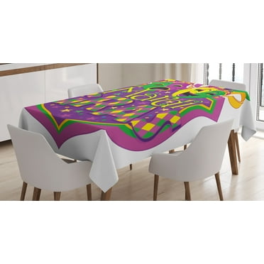 Ambesonne Mardi Gras Tablecloth Rectangular Table Cover, Carnival Blazon Art, 52"x70", Purple Green Yellow