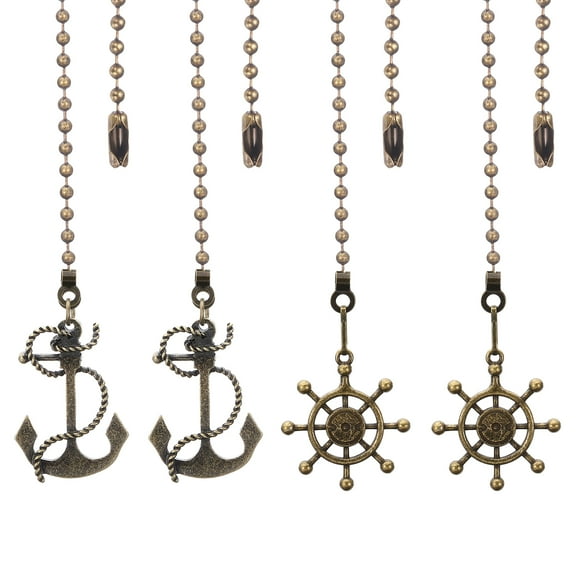 Uxcell Ceiling Fan Pull Chain, 4 Pack 12.2" Decorative Anchors and Wheel Pendant Chain Extender Extension, Copper Tone
