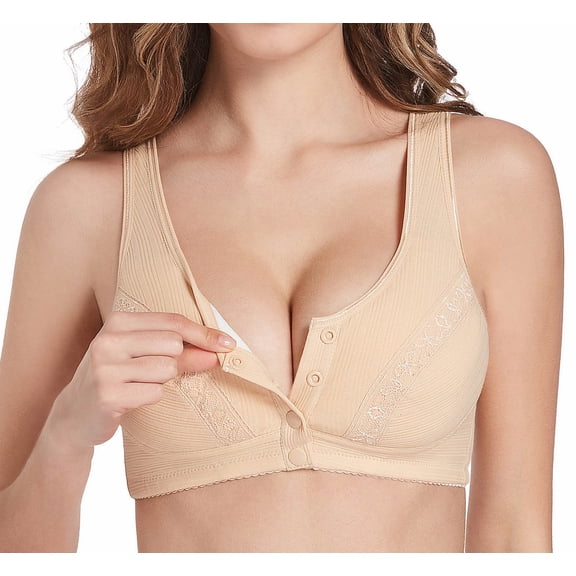 Alessandra B Snap Front Lace Trim Mastectomy Bra with Pockets-M7216-38
