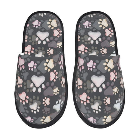 Balery Colorful Paws Of Dog Slient Indoor Furry Fleece Comfort House Shoes Soft Non-Slip Home Shoes Cotton slippers House Slippers-- Large
