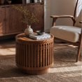 thumbnail image 3 of Round Wooden Side Table with Hidden Storage - Boho Accent Table, 3 of 10
