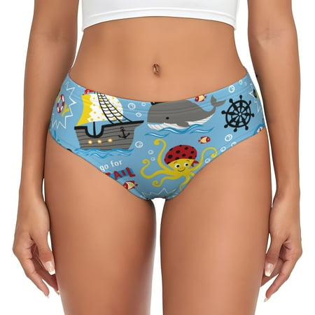 Womens Underwear - Pirate Marine Animals No Show Seamless Underwear for Women  Soft Stretch Womens Panties  Hipster Ladies Panties Bikini Underwear Briefs