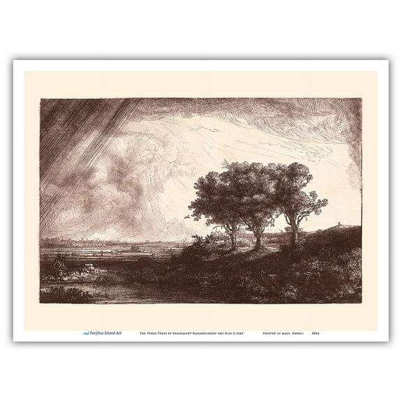 The Three Trees - From an Original Etching and Drypoint by Rembrandt Harmenszoon van Rijn c.1643 - Master Art Print (Unframed) 9in x 12in