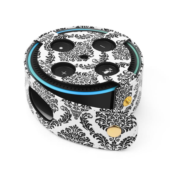 Protective Case for Amazon Echo Dot (Fits all-new Echo Dot 2nd Generation Only) - Premium Vegan Leather Cover Sleeve Skin (Damask Black)