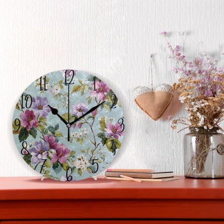 10 Quartz Indoor Wall Clock Silent Mechanism / Vintage Floral Pattern