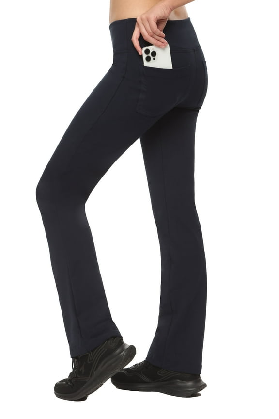 Straight Leg Yoga Pants With Pockets - High Waisted Leggings For Women
