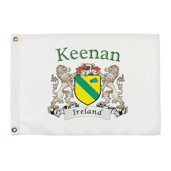 Keenan Irish Coat of Arms Small White Flag - 16"x10.5" inches