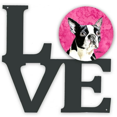 Carolines Treasures SC9140PKWALV Pink Boston Terrier Metal Wall Artwork LOVE 12X12 multicolor
