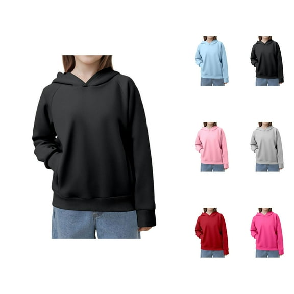 Basic Hoodies for Girls Long Sleeve Casual Plain Hooded Sweatshirt with Pockets Kids Girl Pullover Tops