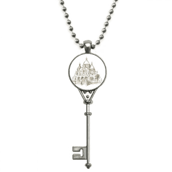 Landmark Sketch Landscape Pendant Vintage Necklace Silver Key Jewelry