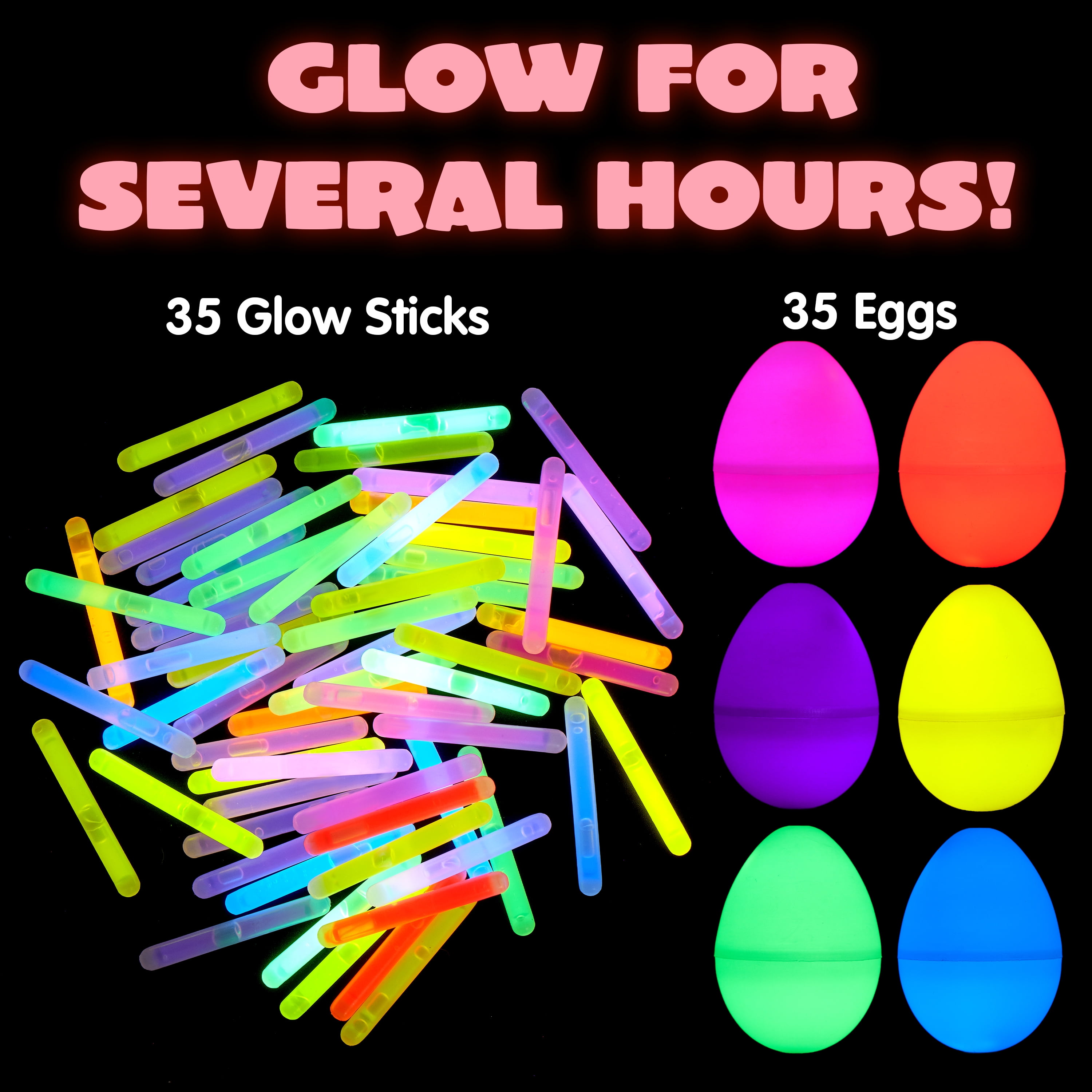 Joyfy 70 Pcs Easter Eggs Filled with Toys (35 Eggs & 35 Sticks),Easter Glowing Eggs Set for Kids,Easter Basket Stuffers Fillers Gift,Easter Eggs Hunt Game Party Favors