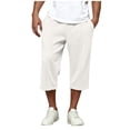thumbnail image 6 of Capris Sweatpants for Men Wide Leg Drawstring Below Knee Shorts White Crooped Pants with Pockets Size XL, 6 of 7