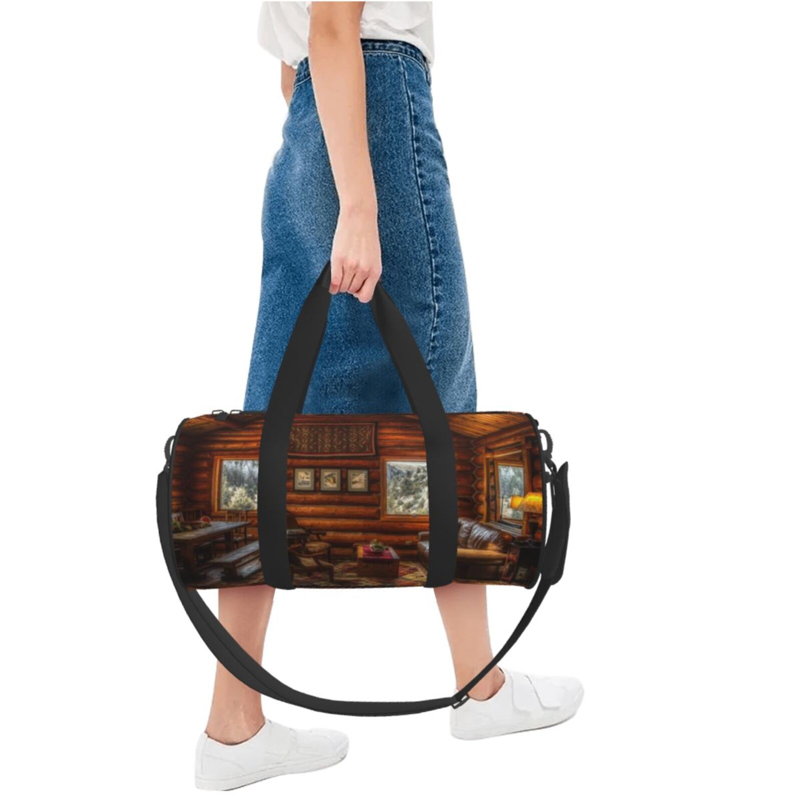 Vsdgher Log Cabin Inside 45L Foldable Duffel Bag, Sports Gym Bag,Overnight Bag, Portable Weekender Bag for Airplanes