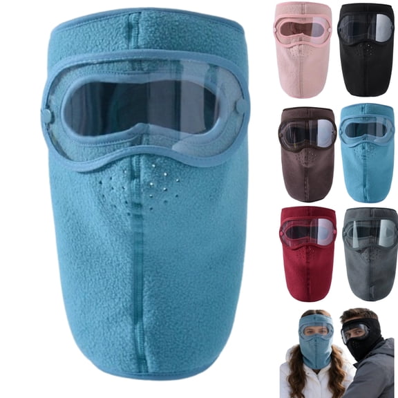 2026 New Fleece Thermal Mask with Removable Goggles, Winter Breathable Warm Masks with Full Face Protection,Blue