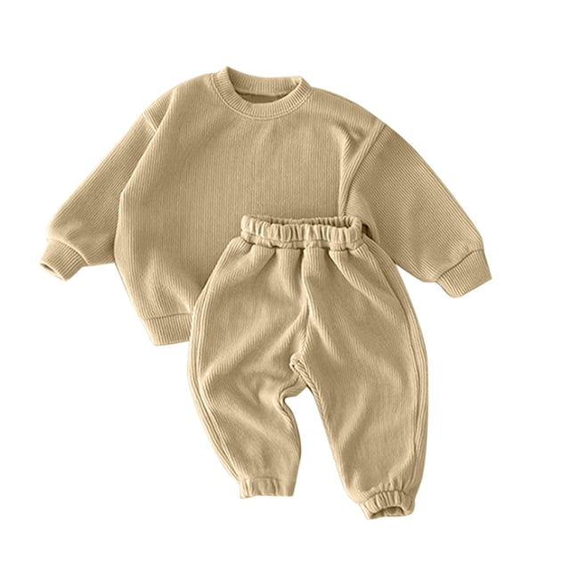 HBFAGFB Ensembles de Vêtements pour Garçons Bébé Automne Chandails en Molleton à Col Rond Manches Longues Pantalons Confortables Jaune Taille 73