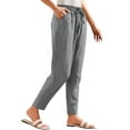 thumbnail image 7 of ZHENHONG Casual Pants for Women Women's Cotton Linen Straight Leg Pants Elastic Drawstring Casual Trousers With Pockets Summer Beach Pants, 7 of 7
