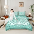 thumbnail image 4 of Feelyou Adult Bohemian Damask Full Size Comforter Sets, Cyan Flower Floral Bedding Comforter Set, Tribal Paisley Mandala Reversible Bedding Sets, Super Cozy Room Decor, 3 Pieces, 4 of 8
