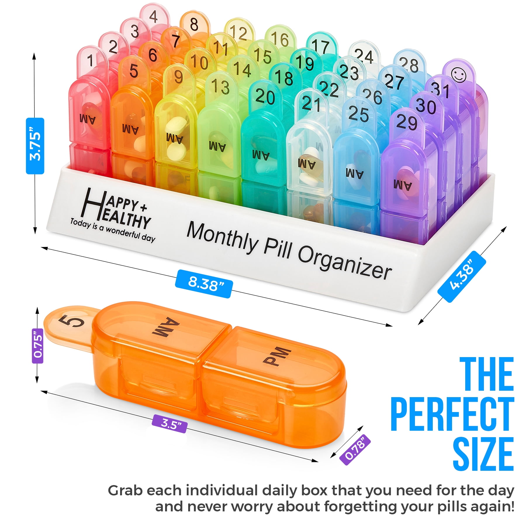 MEDca Monthly Pill Organizer, 30-Day AM PM Pill Box, Morning and Night Use