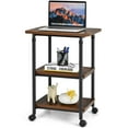 thumbnail image 5 of Topbuy 3-Tier Adjustable Rolling Under Desk Printer Cart with 3 Storage Shelves Printer Stand for home office Brown, 5 of 8